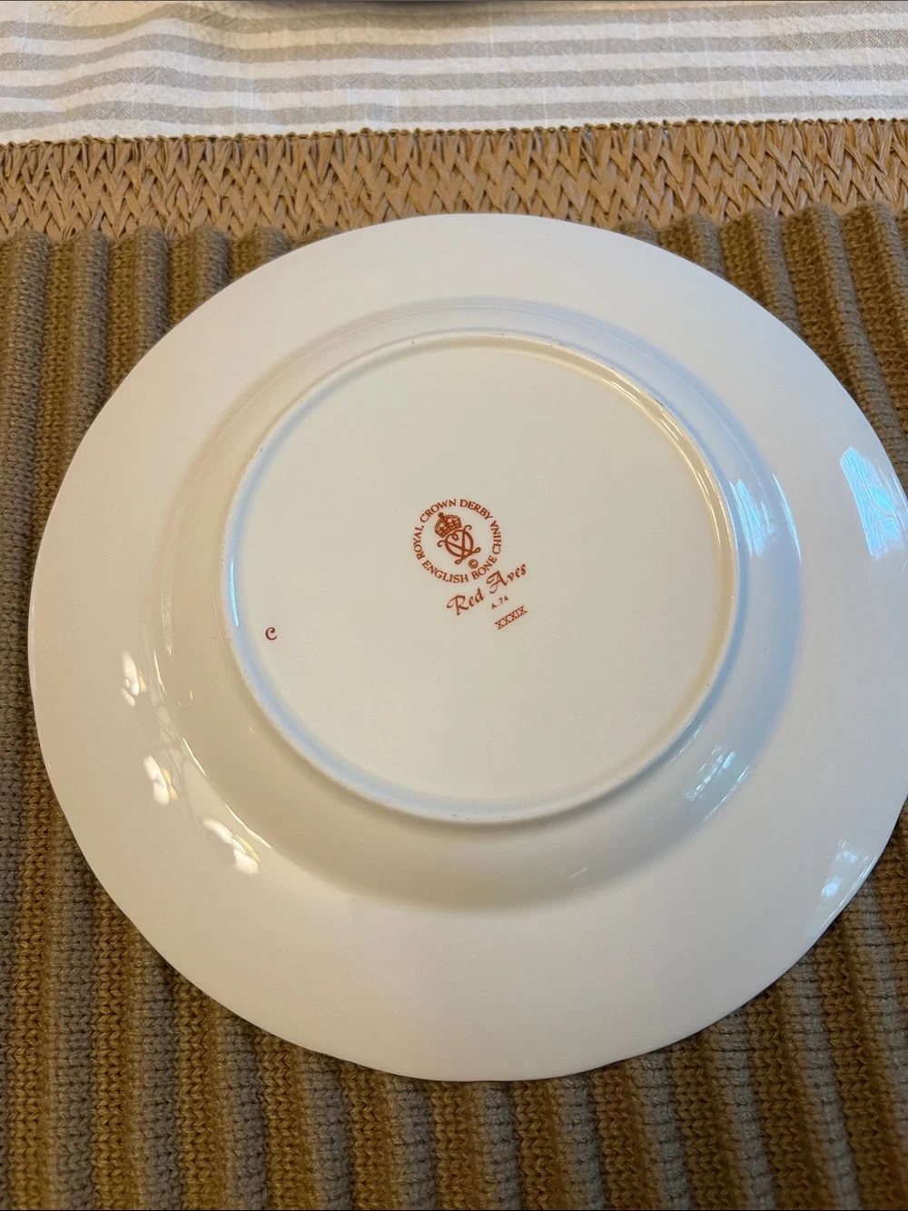 Royal Crown Derby English Bone China Red Aves. Set of 6.